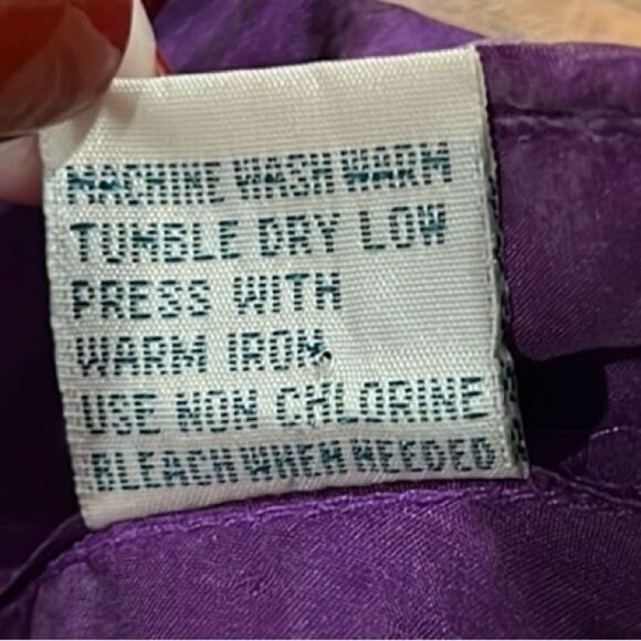 Creative Edge vintage 80s boxy short sleeve button down purple silk blouse large - Picture 10 of 10